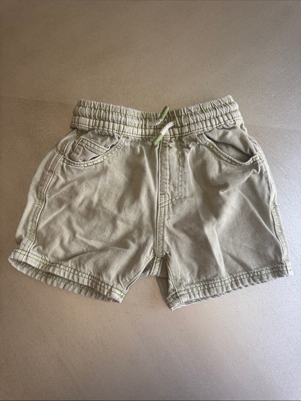 Zara Beige Shorts with Green Stitching